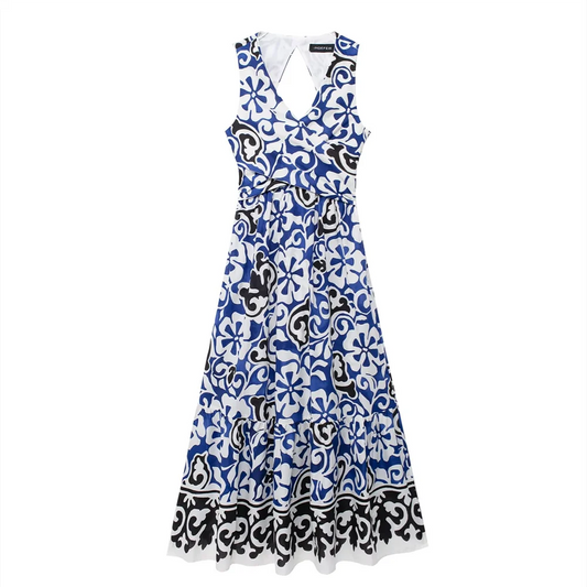 Damklänning Boho V-Ringning Öppen Rygg 100% Bomull-1