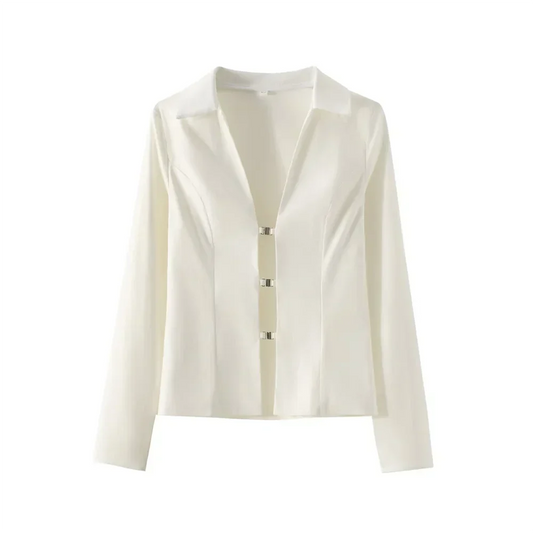 Dam Skjorta V-ringning EnfÀrgad Polyester-1