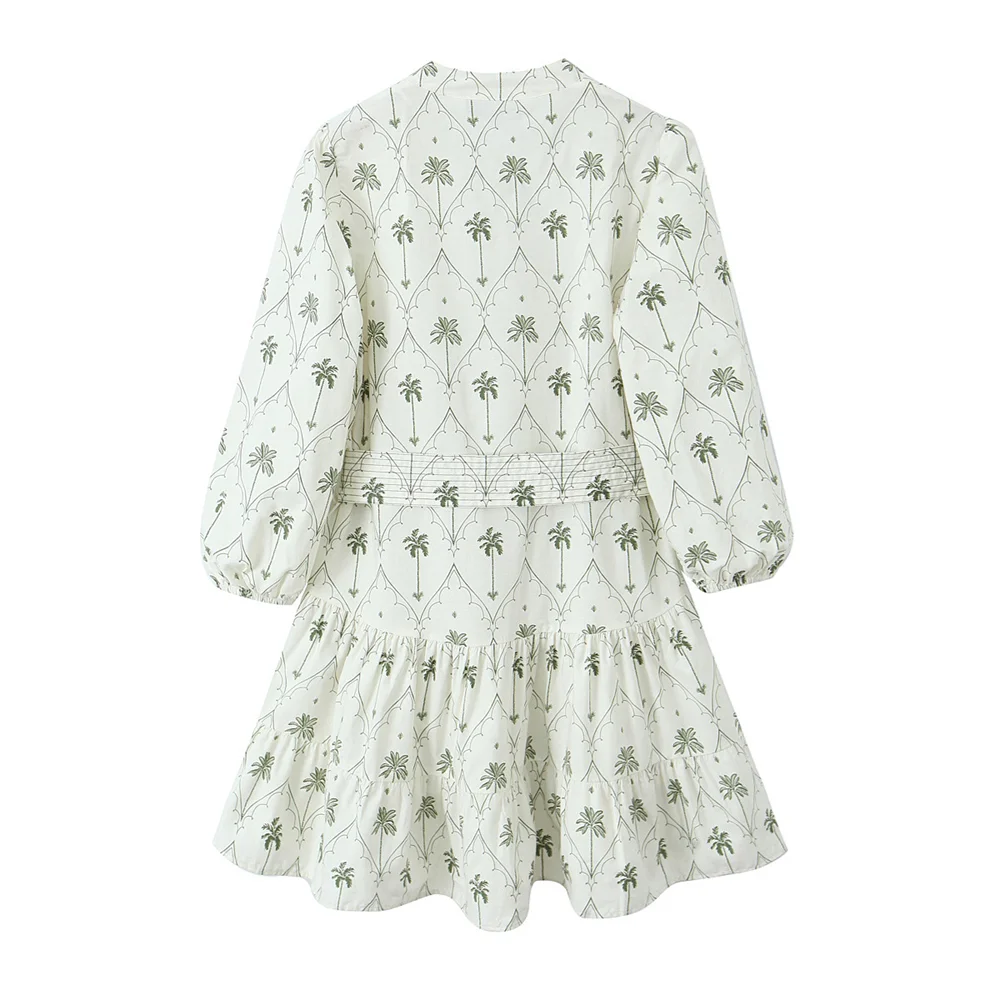 Dam Festtoppar V-ringad Tryckt Bomull-6