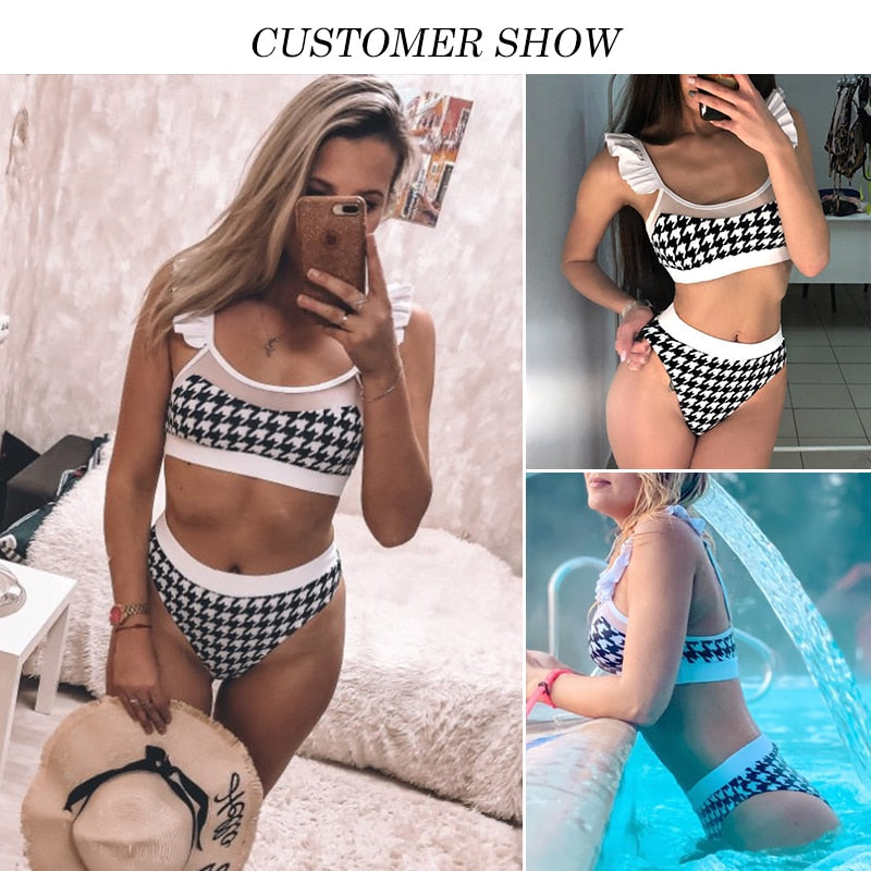 Dam Retro Bikini Hög Midja Polyester Spandex-6