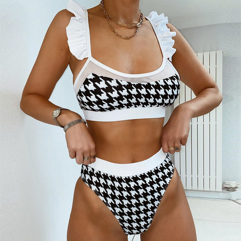 Dam Retro Bikini Hög Midja Polyester Spandex-3