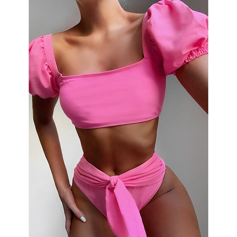 Dam Retro Bikini Hög Midja Polyester Spandex-2