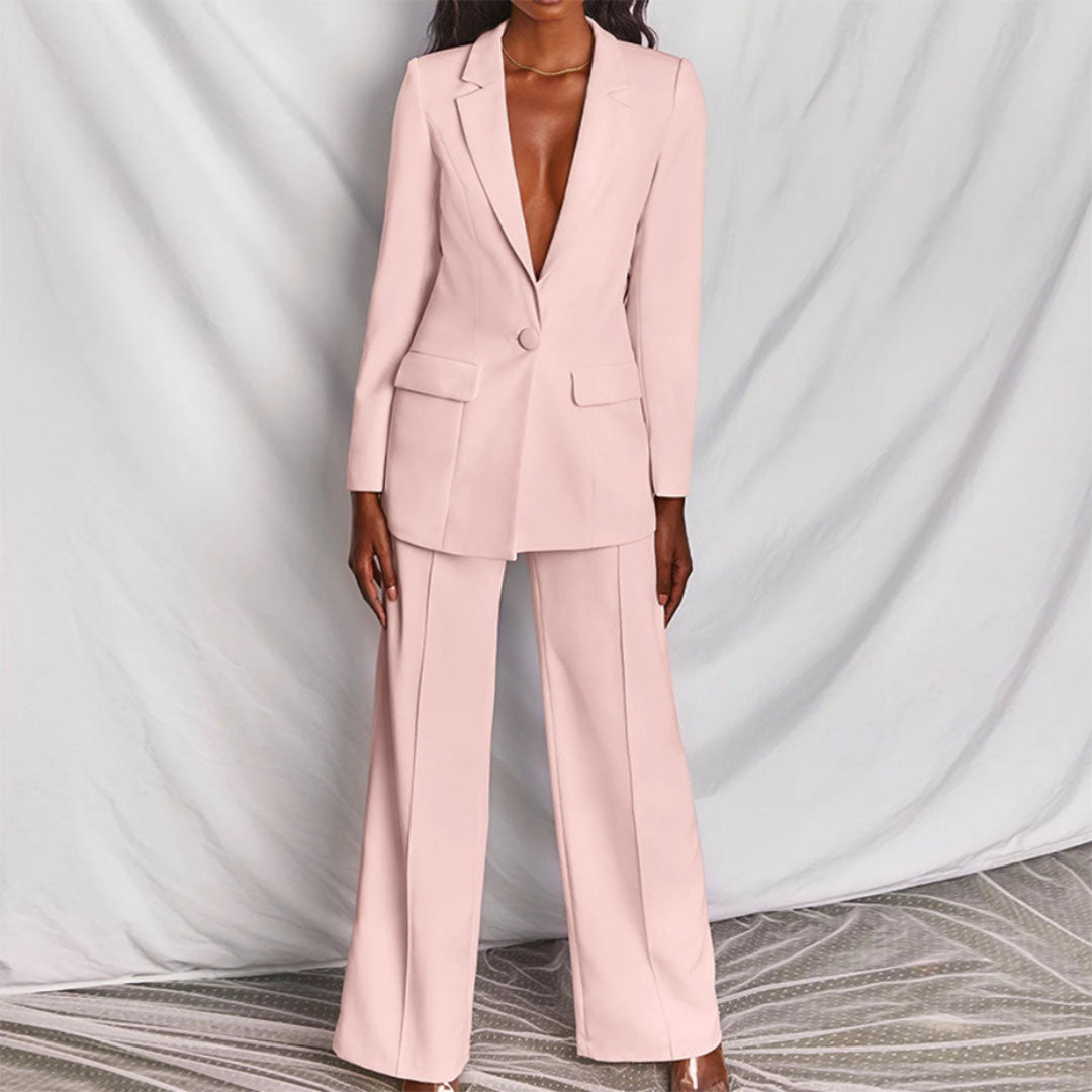 Dam Blazer och Byxensemble Elegant Högkvalitativa Material-5