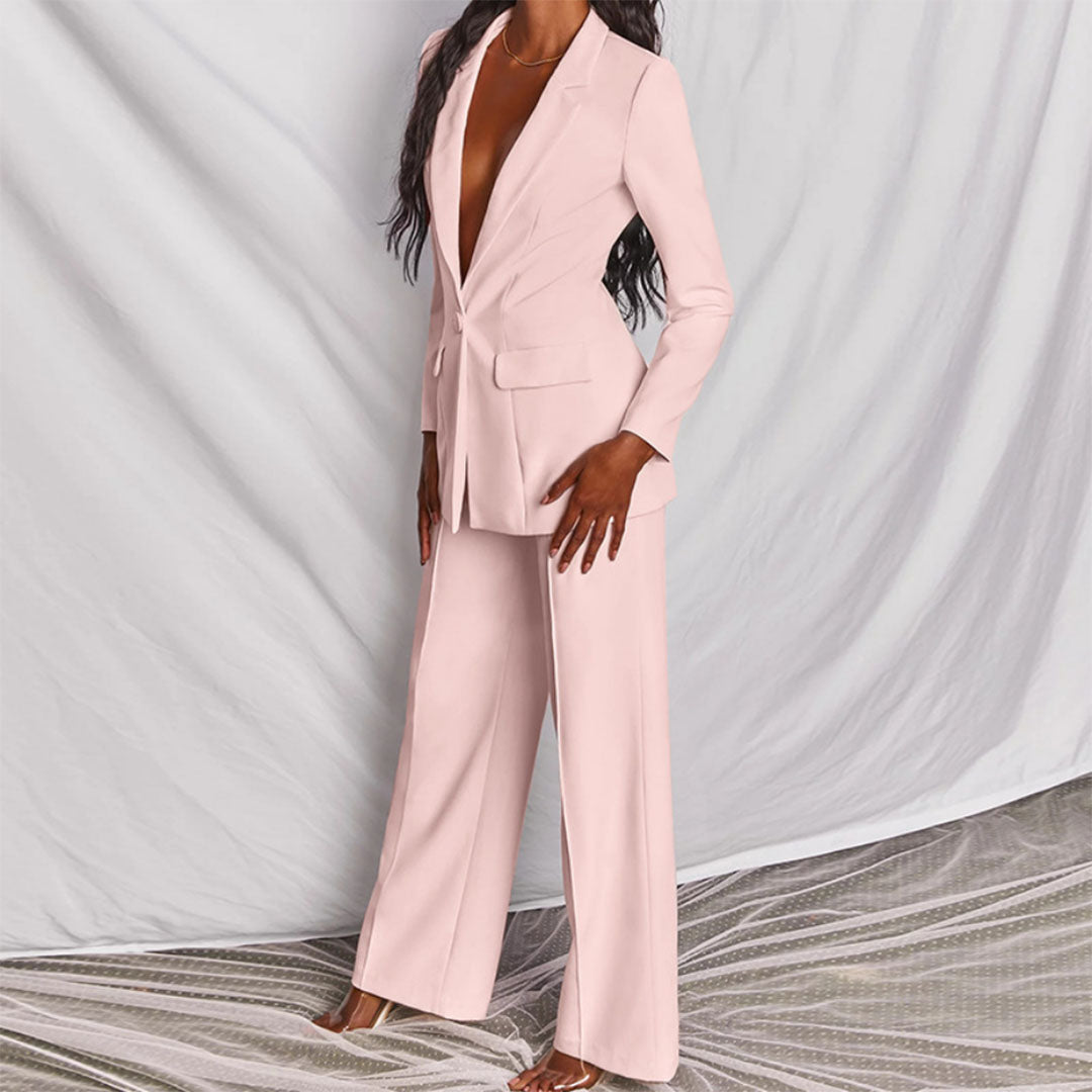 Dam Blazer och Byxensemble Elegant Högkvalitativa Material-6