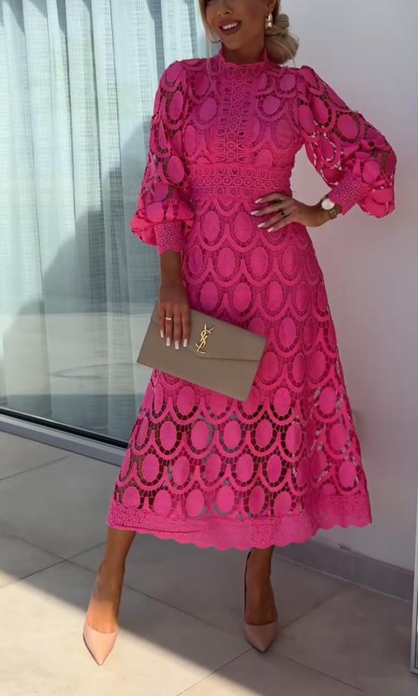 Kvinnors Fritidsklänning Spetsdetaljer Bomull-4