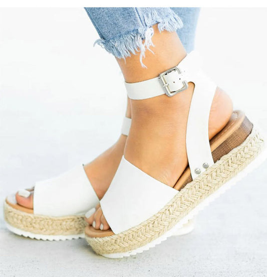Dam Sandaler Kilklack Espadrille PVC Canvas för Sommar-1