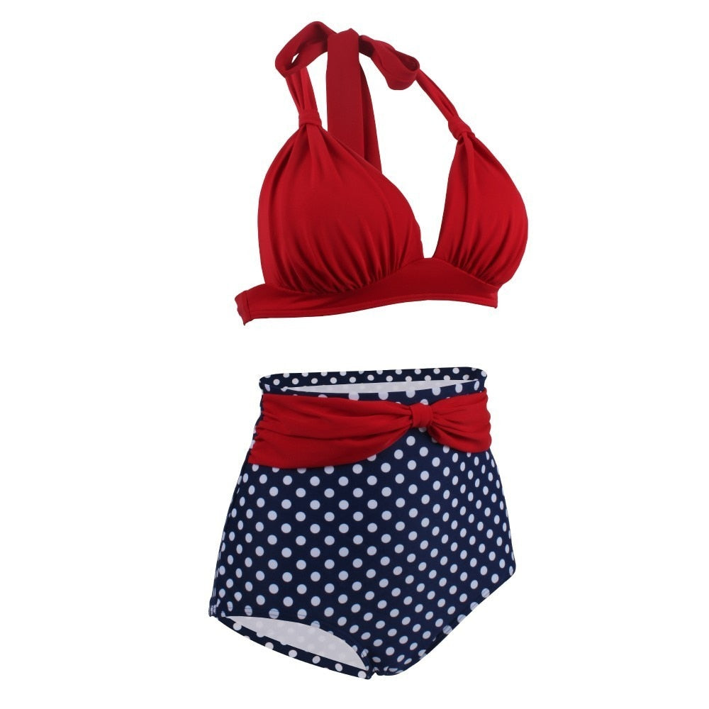 Dam Retro Bikini Halter Stil Polyester Spandex-2