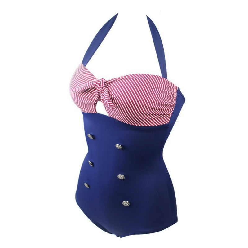 Baddräkt Dam Randig med Knapp Polyester 2