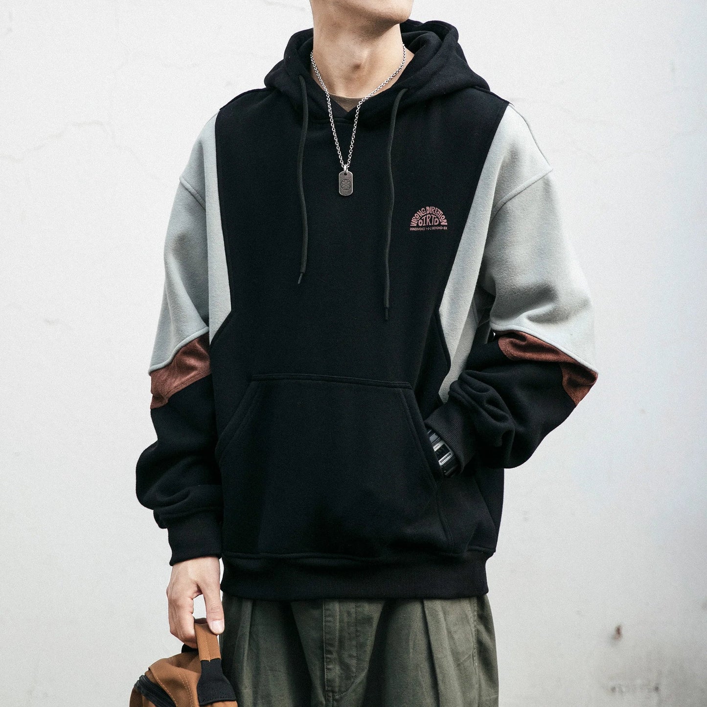 Dam Hoodie Avslappnad Mjuk Material Med Kontrastärmar-4