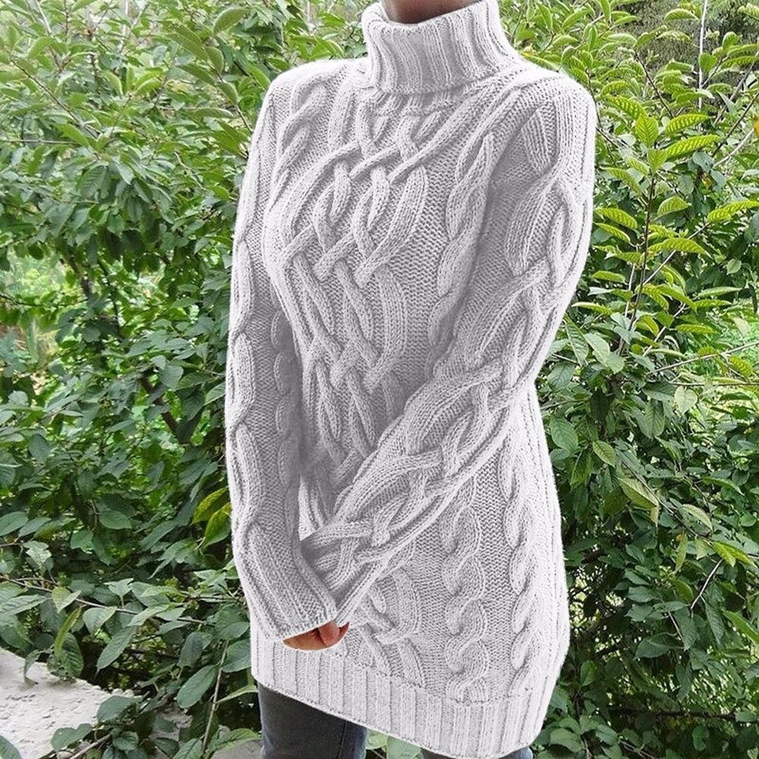 Kvinnors Turtleneck Tröja Kabelstickad Akryl 11