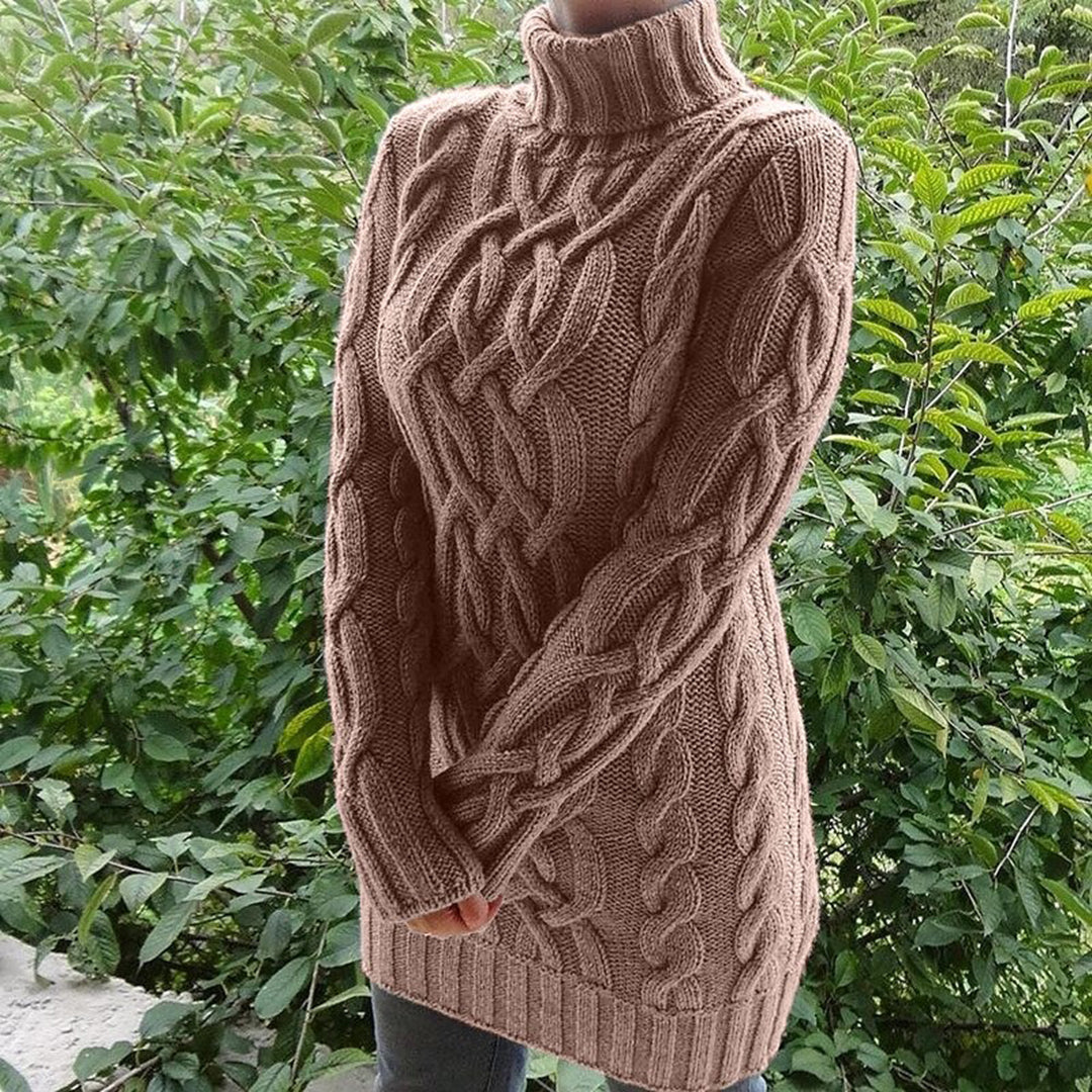 Kvinnors Turtleneck Tröja Kabelstickad Akryl 5
