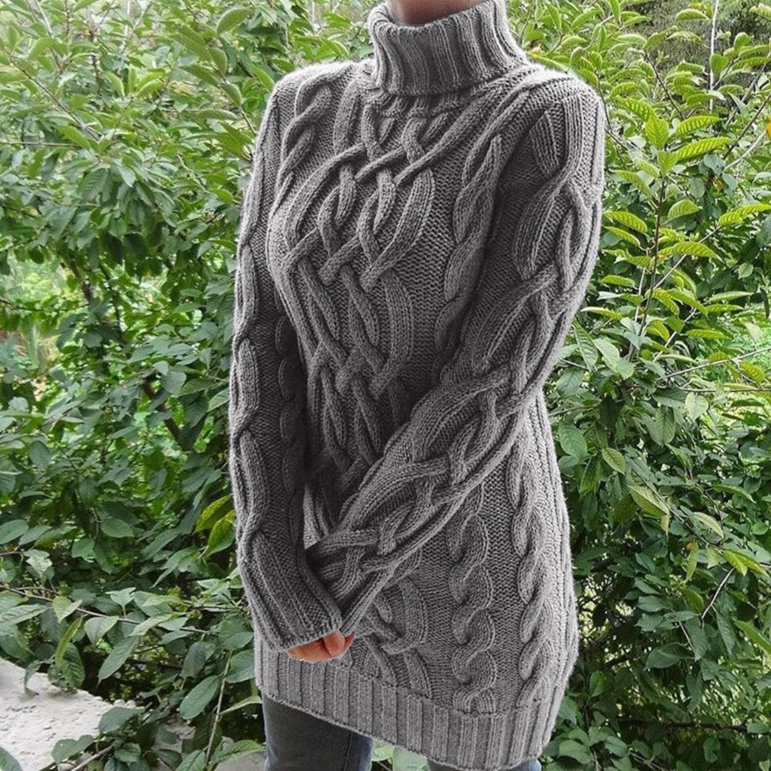 Kvinnors Turtleneck Tröja Kabelstickad Akryl 12