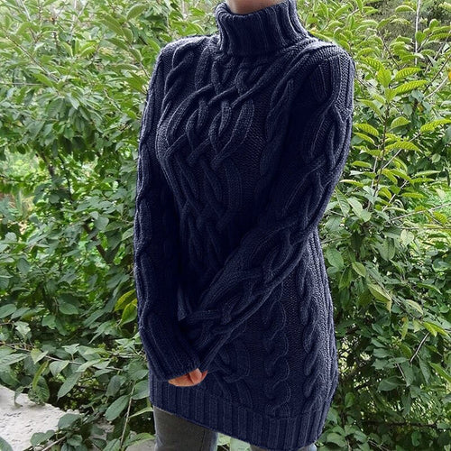 Kvinnors Turtleneck Tröja Kabelstickad Akryl 1