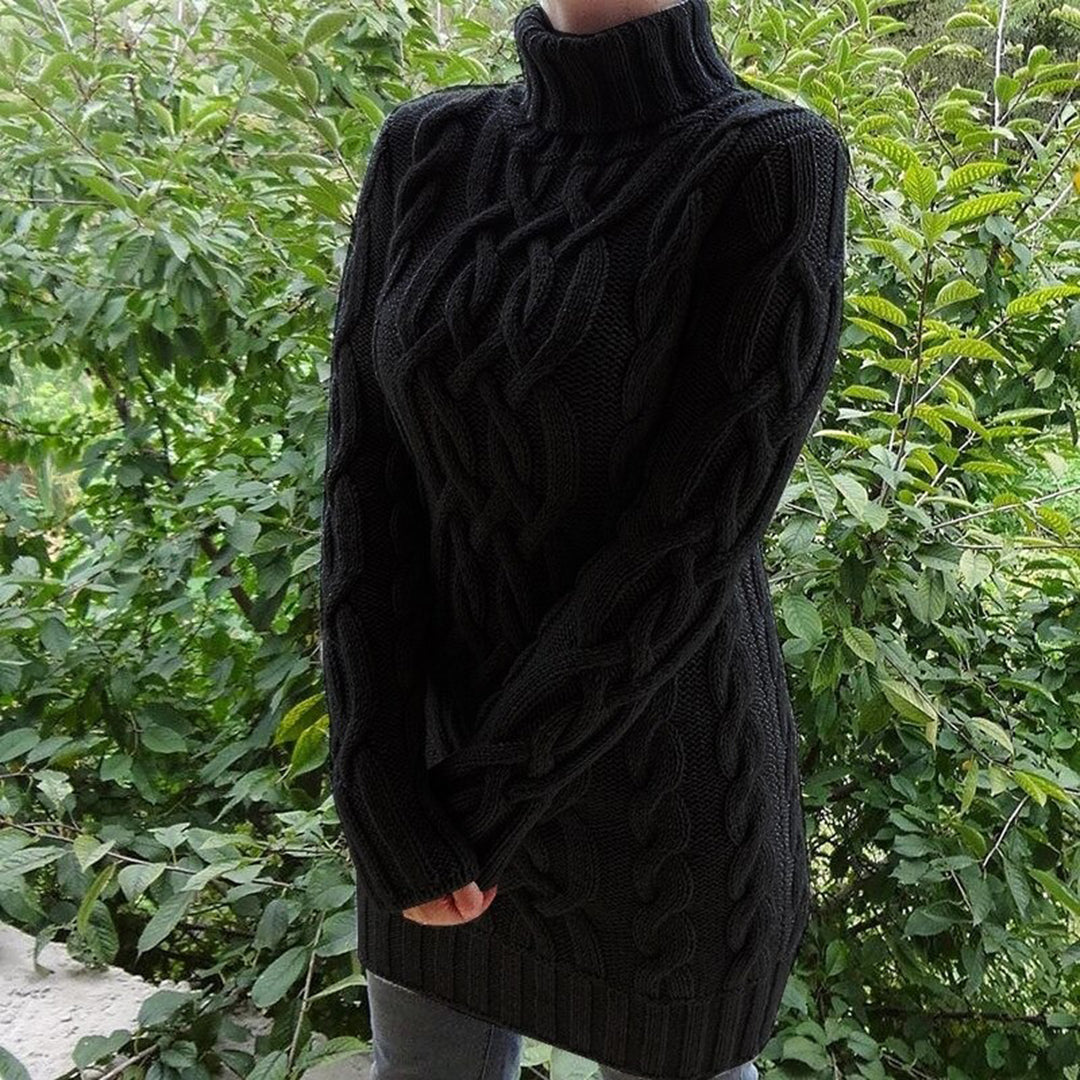 Kvinnors Turtleneck Tröja Kabelstickad Akryl 3