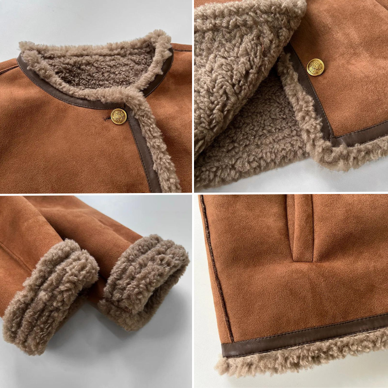 Dam Kappa i Kunglig Stil – Orange Chenille och Spandex, Cirkulär Halsringning, Normal Passform för Höst och Vinter 4