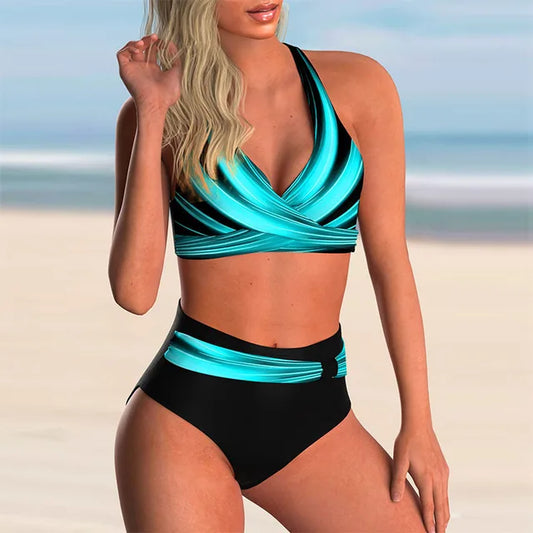 Kvinnors Hög Midja BikiniuppsÀttning Push-Up Nylon Spandex-1