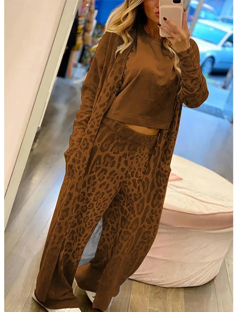 Damkofta och Byxor Leopardtryck Avslappnad Polyester 5