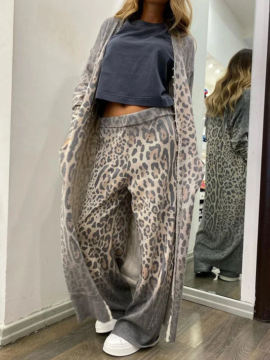 Damkofta och Byxor Leopardtryck Avslappnad Polyester 1