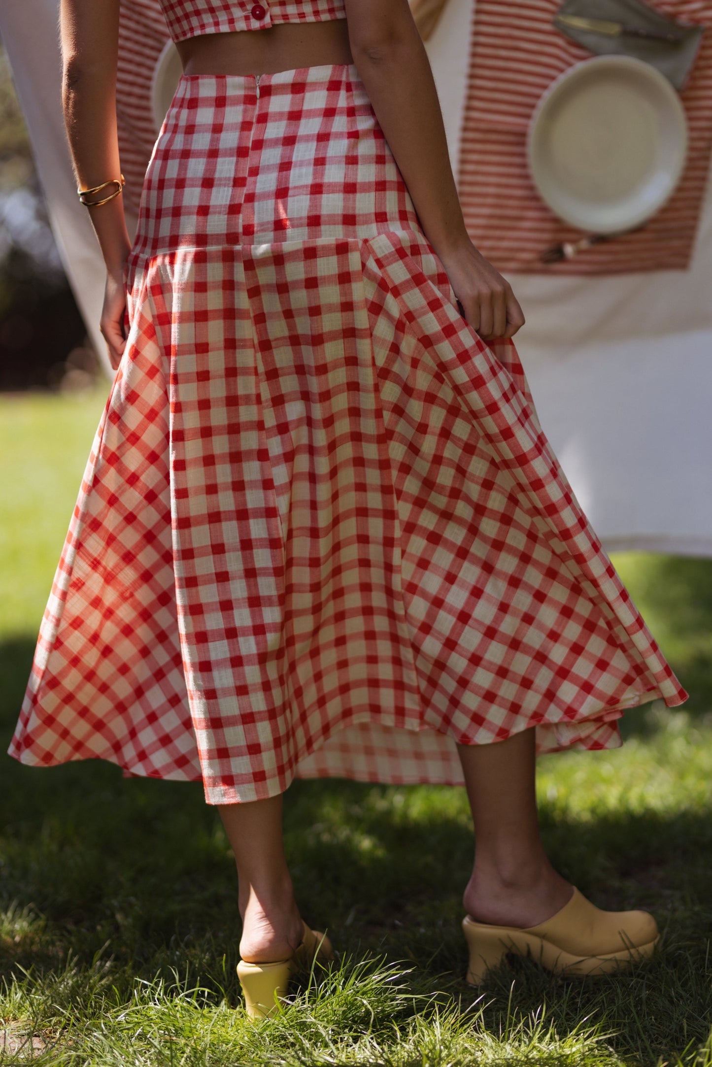 Kjol Dam Hög Midja Retro Vichy 77% Viskos 23% Linne-5