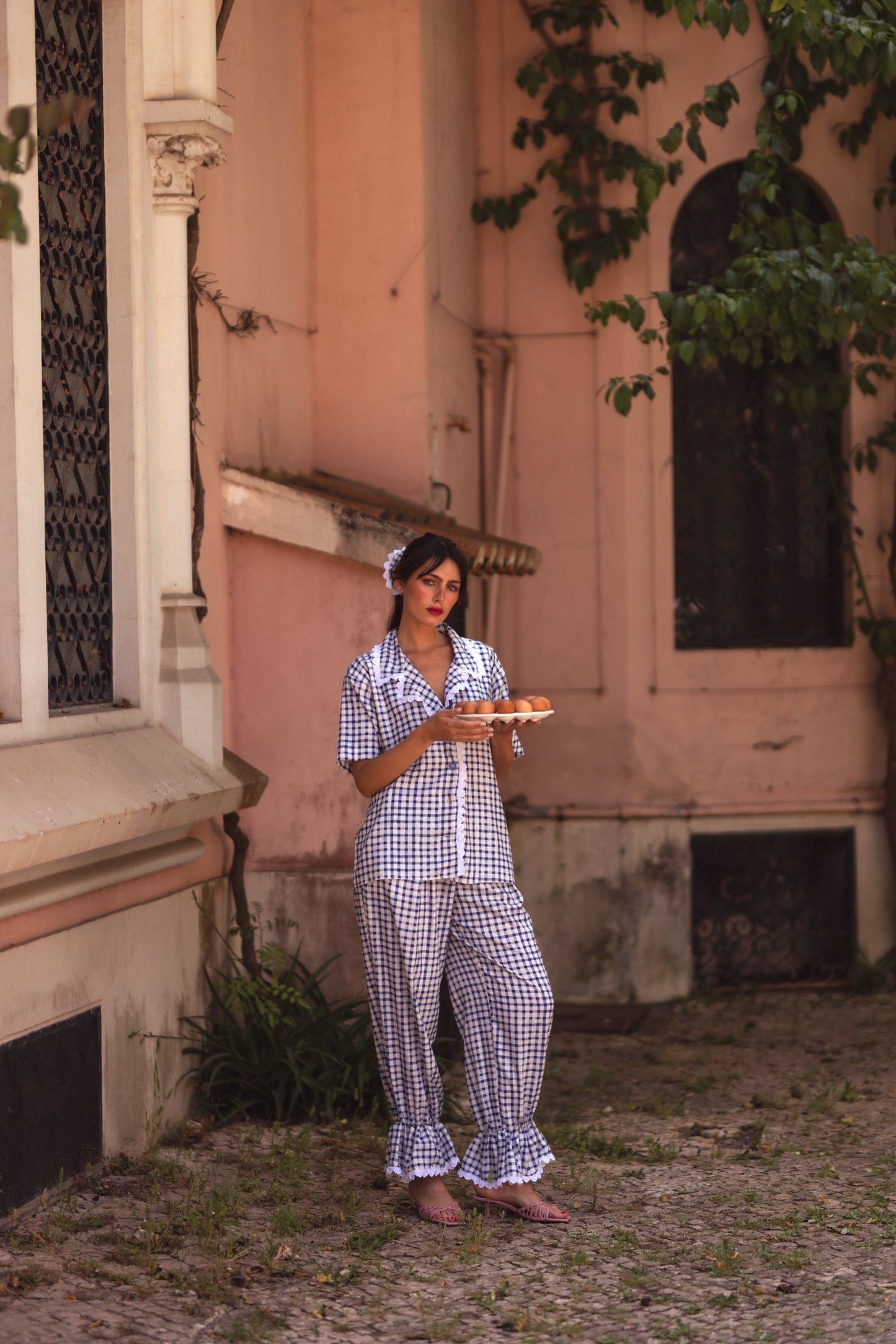 Dam Byxor Med Resår I Midjan Snygga Vichy Mönster Elastisk Midja-6