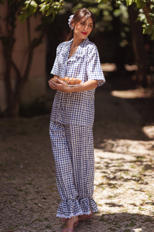 Dam Byxor Med ResÄr I Midjan Snygga Vichy Mönster Elastisk Midja-1