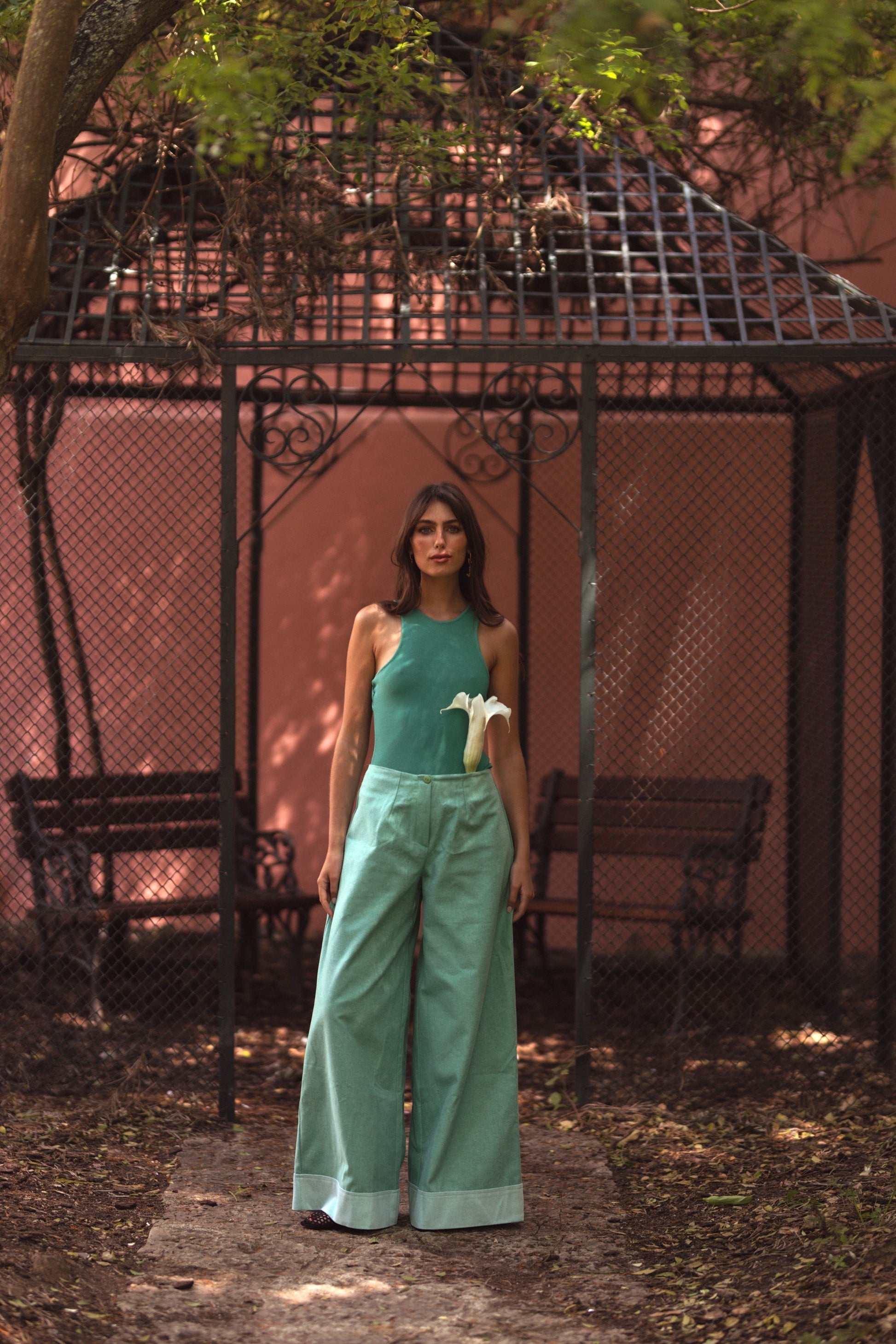 Snygga Byxor Dam Hög Midja Bred Benkant 100% Bomull-5