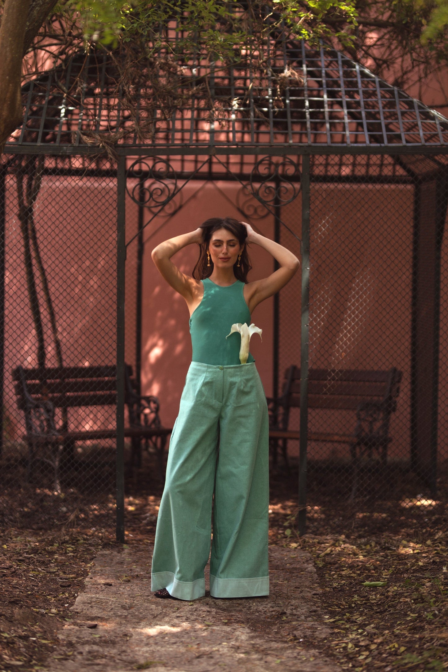 Variant image for Snygga Byxor Dam Hög Midja Bred Benkant 100% Bomull-1