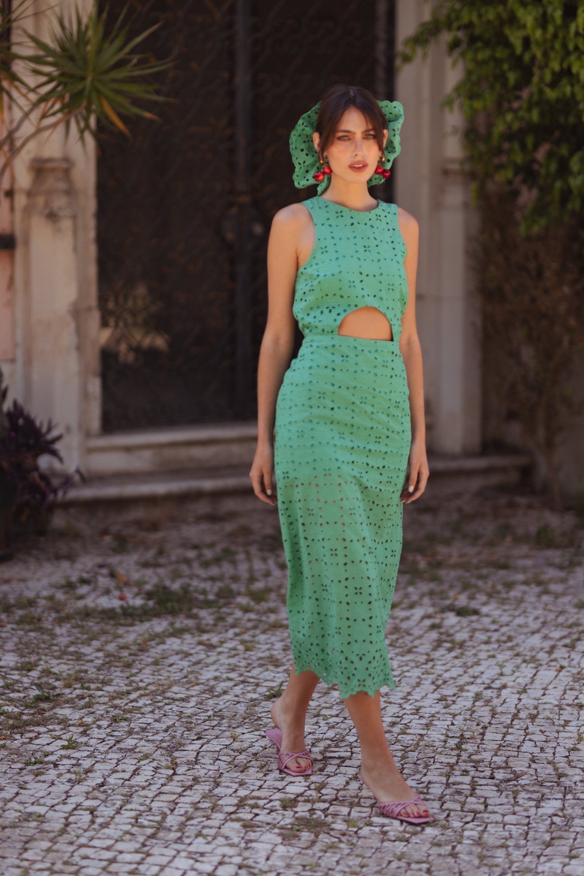 Dam Midiklänning Öppen Rygg 100% Bomull Chic Midi Klänning-3