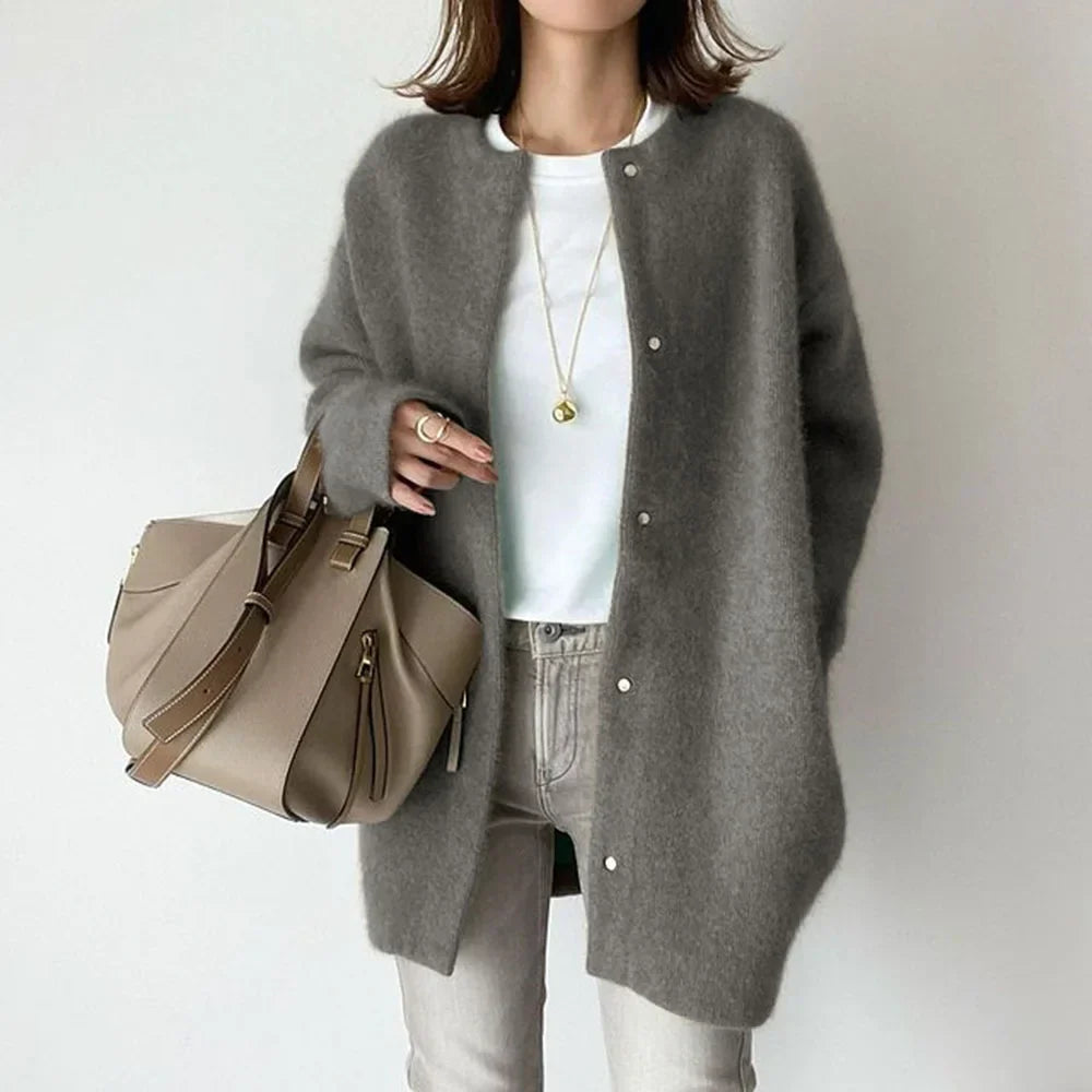 Dam Cardigan Mjuk Fleece med Halsduk Elegans 4