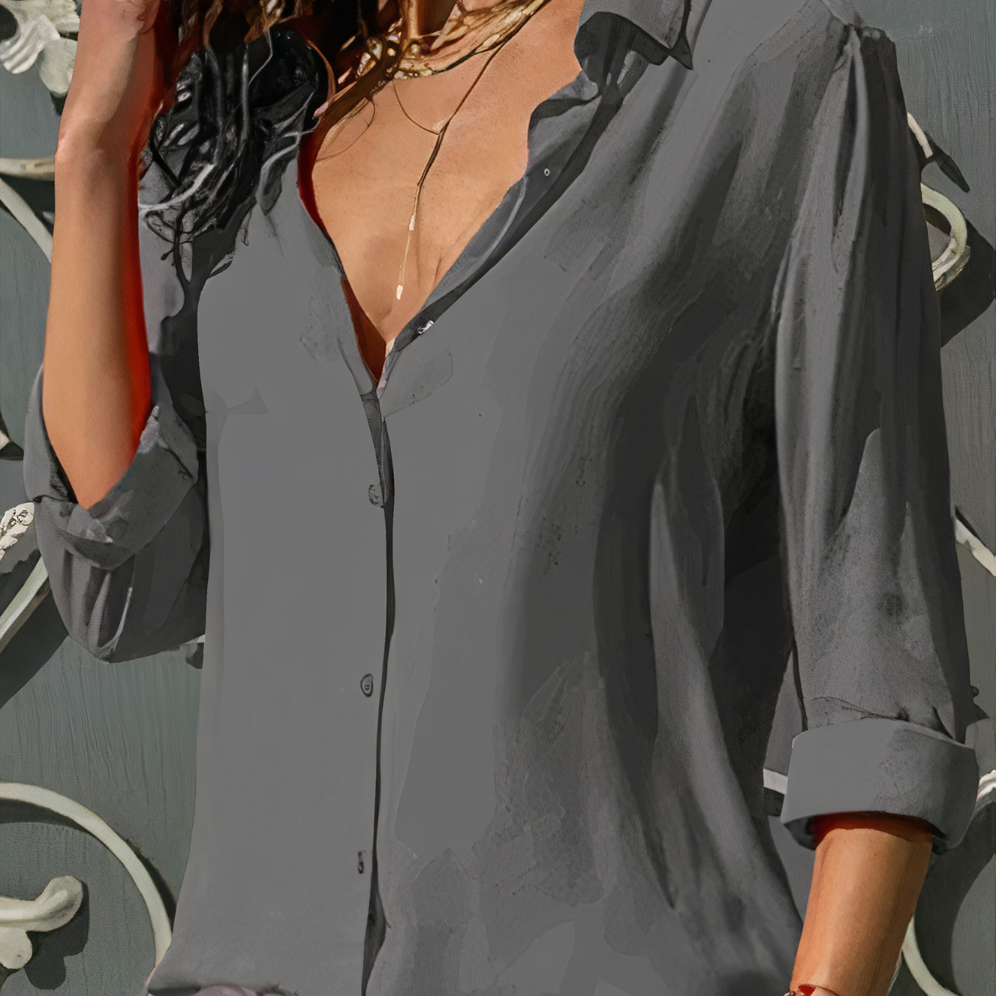 Variant image for Dam Blus Draperad Chiffong Lätt Elegant-31