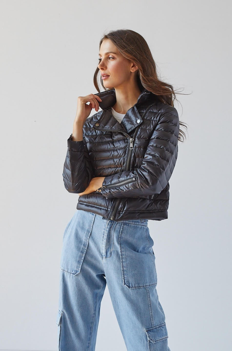 Variant image for Kvinnor Kort Dunjacka Med Dragkedja och Fickor Nylon Vadderad-1