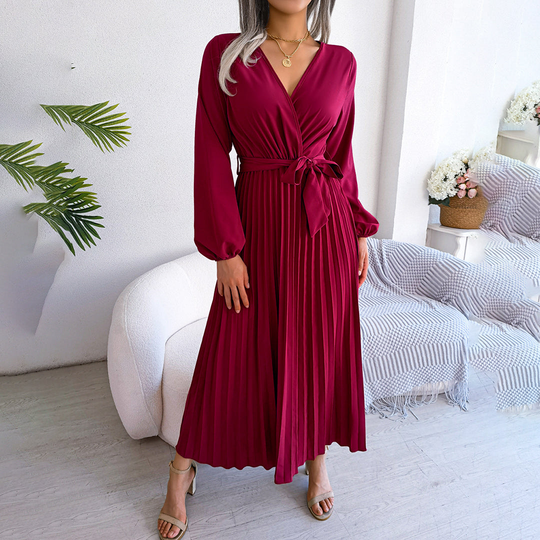Kvinnors Plisserad Klänning Chic Polyester Spandex-2