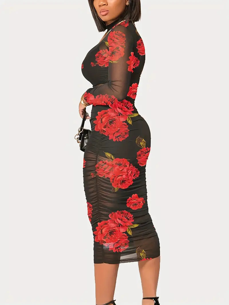 Variant image for Dam Strandklänning Blommönstrad Nätverksmaterial Elegant Sommarstil-13