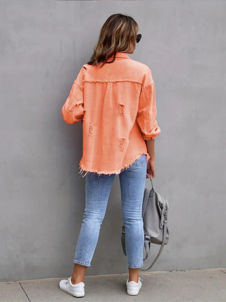 Kvinnors Denimjacka Trasig Stil Högkvalitativ Denim-4