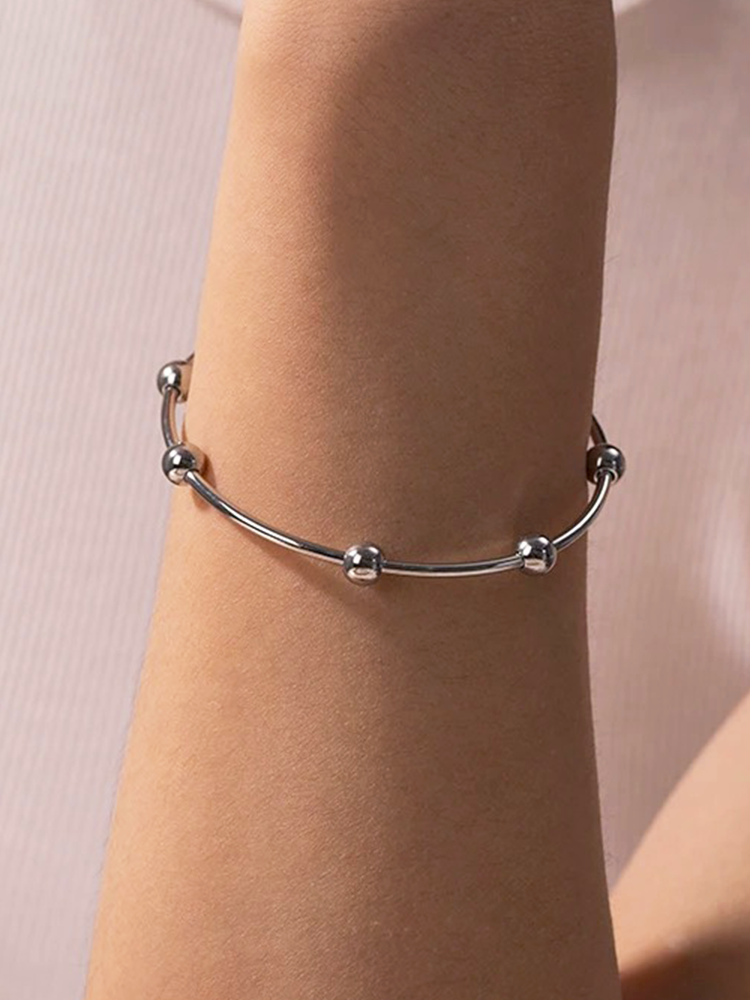 Dam Armband Silver Kraal Detaljer Justerbart Smycke-1