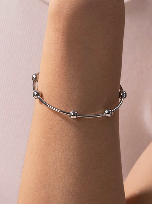 Dam Armband Silver Kraal Detaljer Justerbart Smycke-1