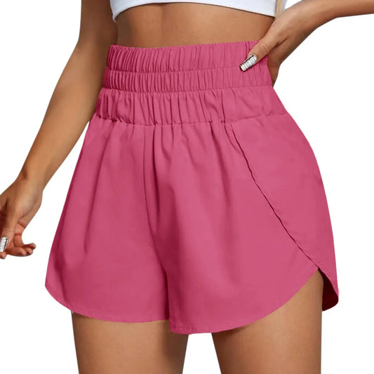 Dam Träningsshorts Hög Midja Lätt Tyg Sportig Design-1