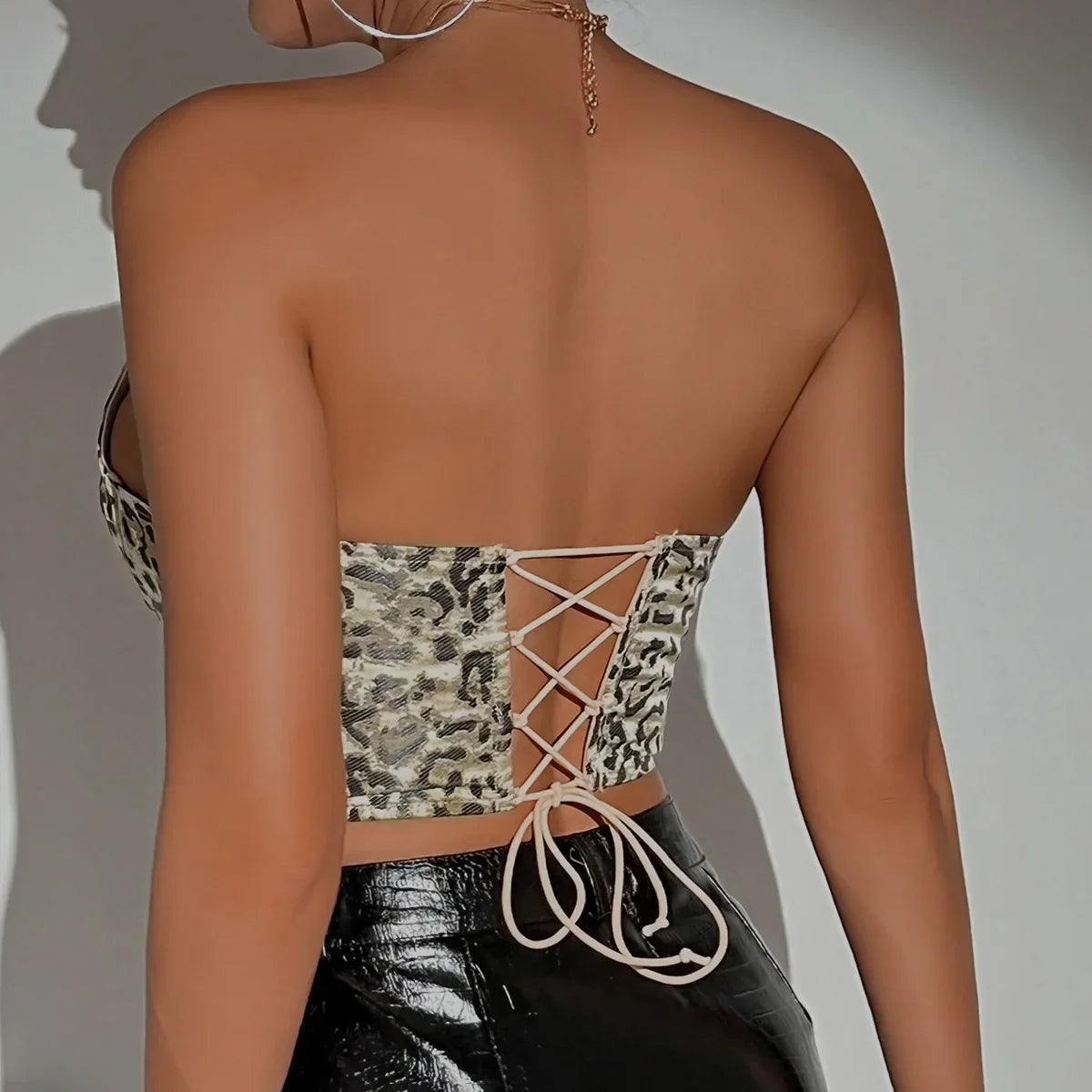 Dam Bustier Ärmlös Leopardmönstrad Polyester Spandex-4