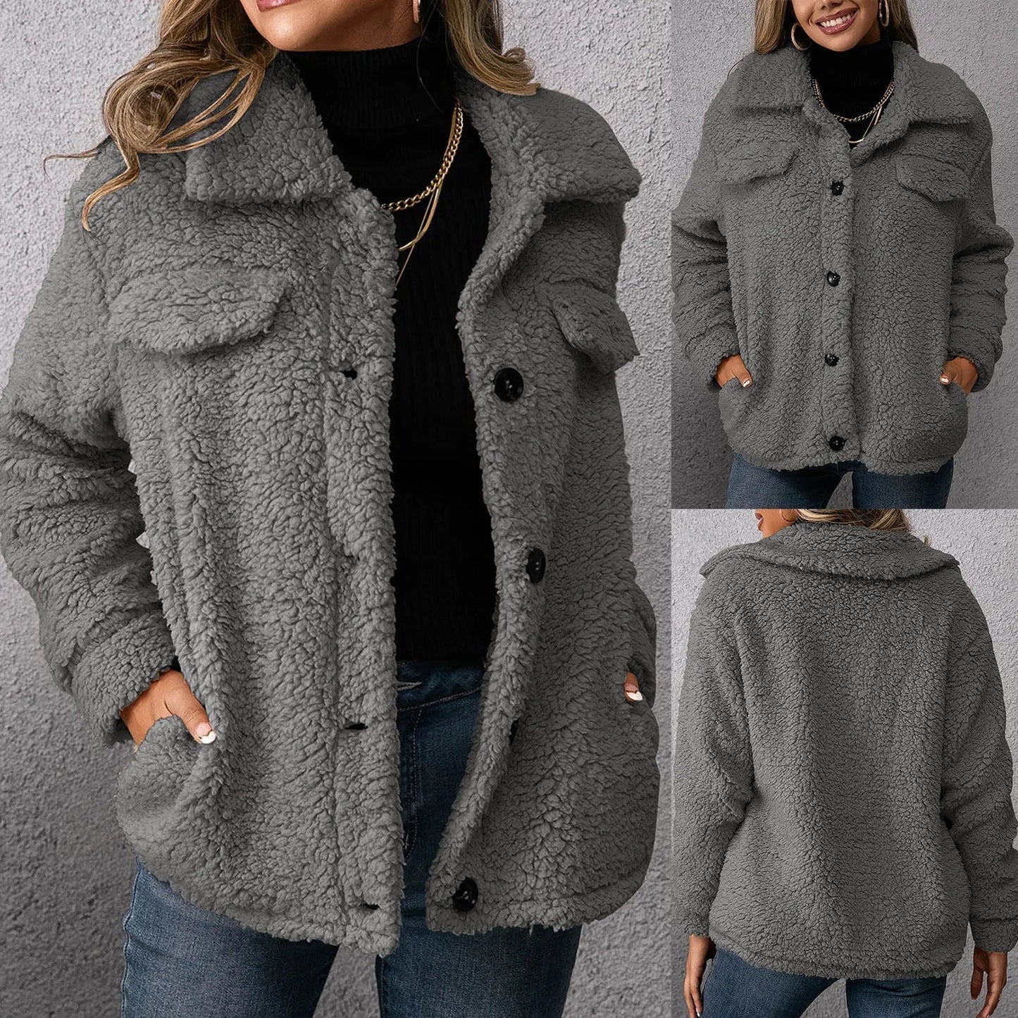 Variant image for Damjacka Teddyjacka Lösa Snitt Mjuk Fleece-13