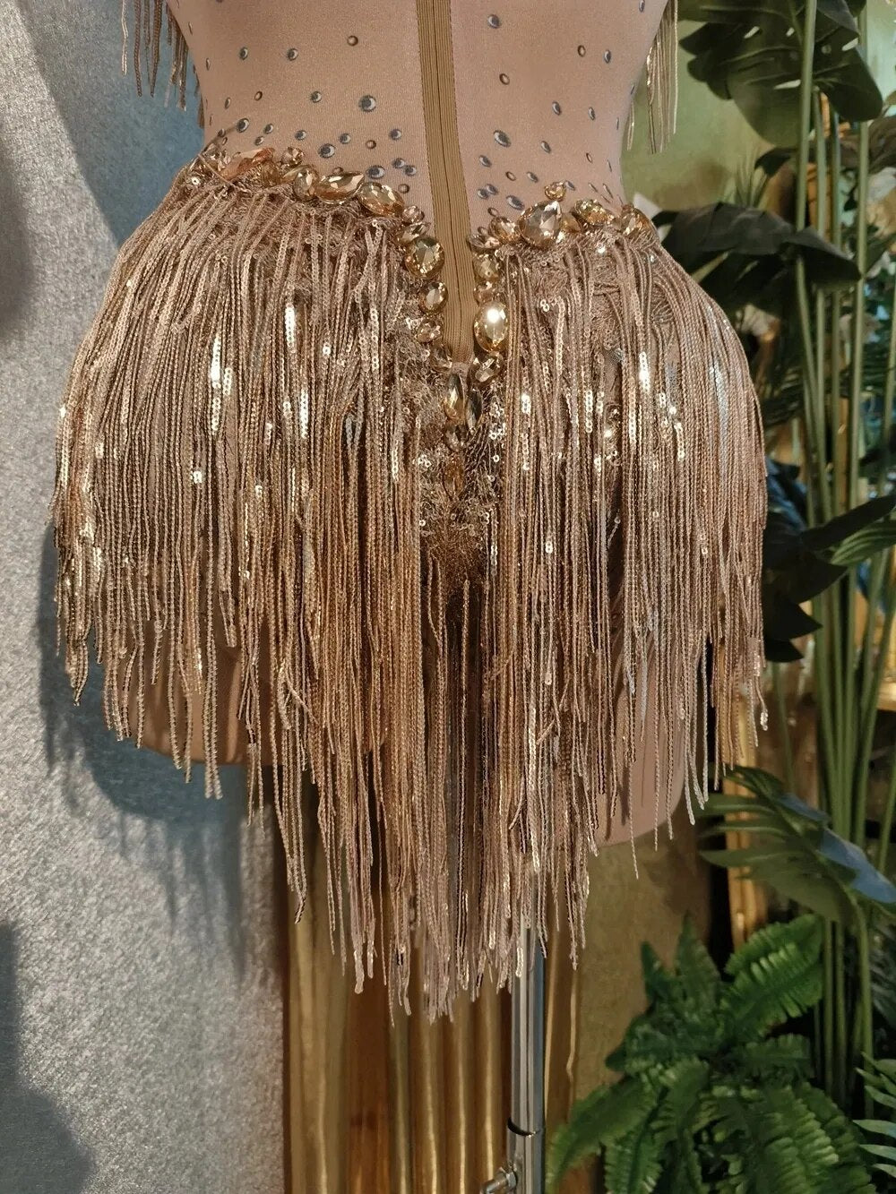 Dam Glittrig Miniklänning med Fransar Spandex-3