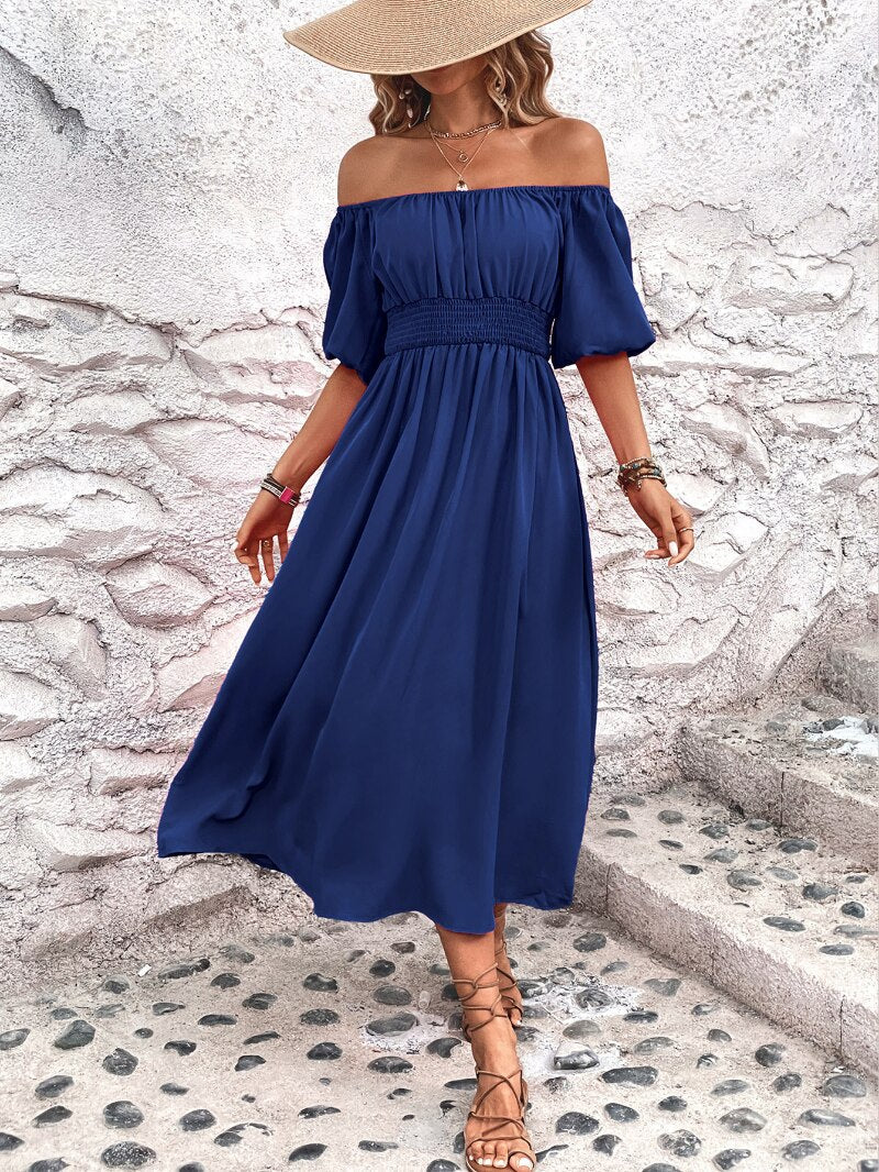 Dam Midiklänning Axelfri Modern Stil i Andningsbart Material-3