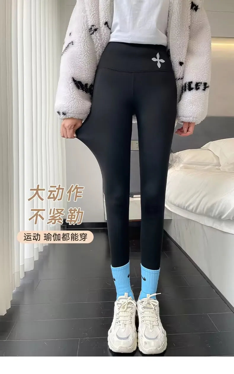 Dam Leggings Hög Midja Monokrom Polyester Spandex Fleece-3