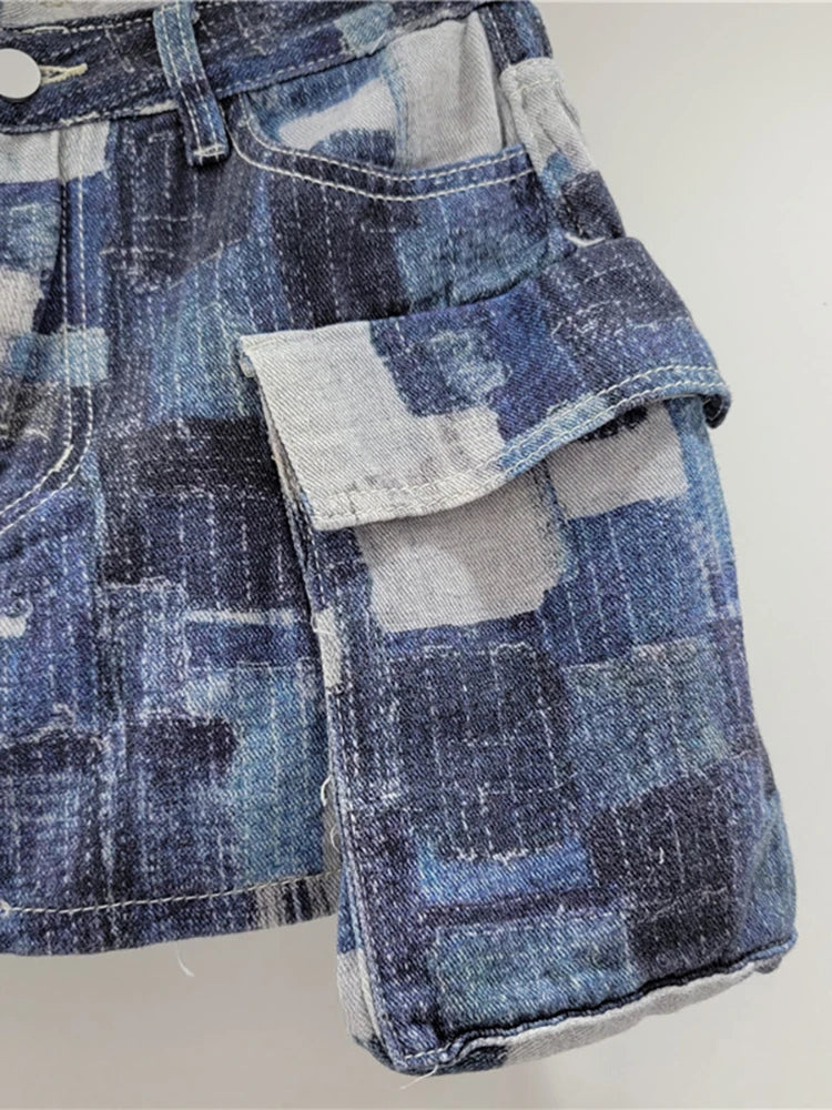 Dam A-Linje Kjol Patchwork Polyester med Fickor och Bekväm Passform-4