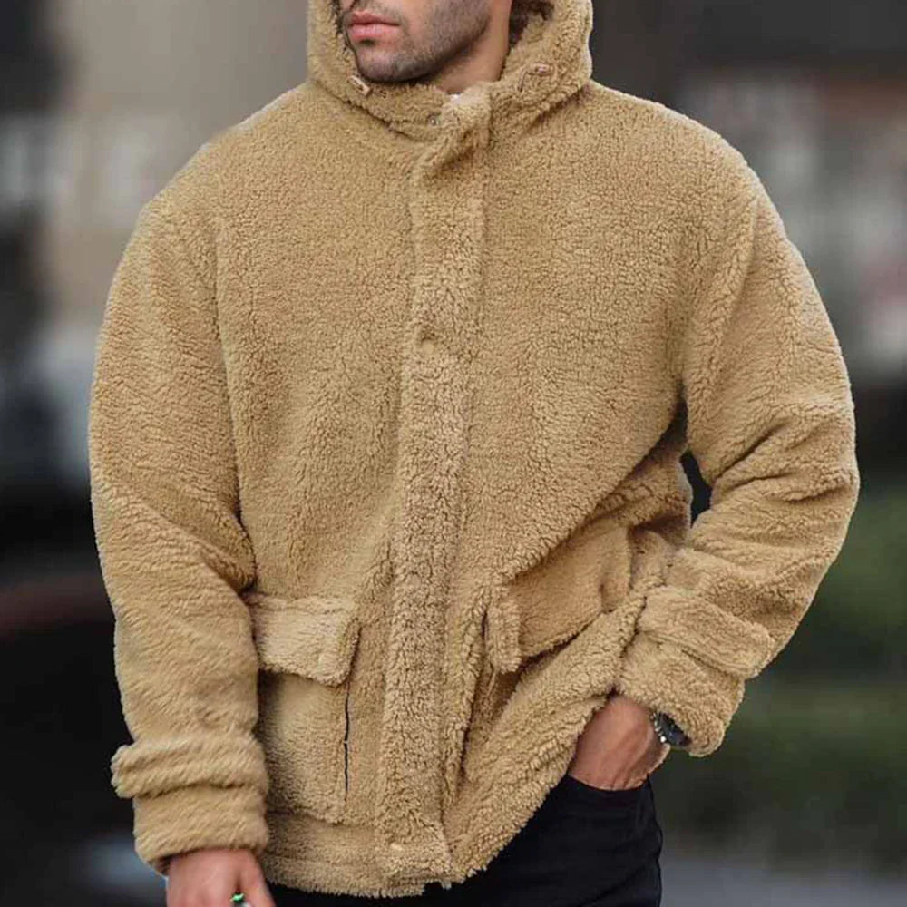 Herrar Hoodie i Teddypäls med Huva Mjuk Polyester 6