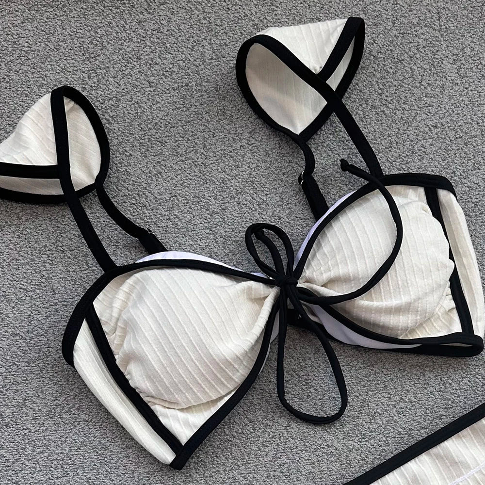 Dam Bikini Låg Midja Monokrom Nylon-5