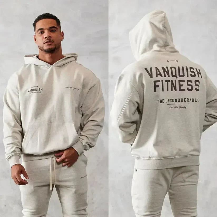 Svart Hoodie Herr med Grafisk Utskrift och Justerbar Huva – Mjuk Bomull för Träning och Avslappning 6