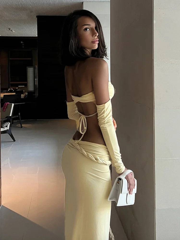 Dam Klänning Bandage Polyester Spandex Lång Modell-3