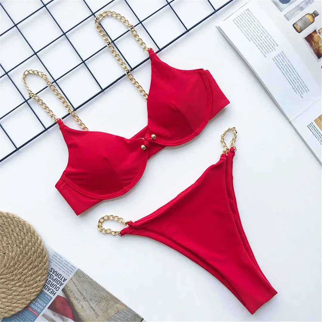 Dam Bikini Underwire Mönstrad Polyester Spandex-4