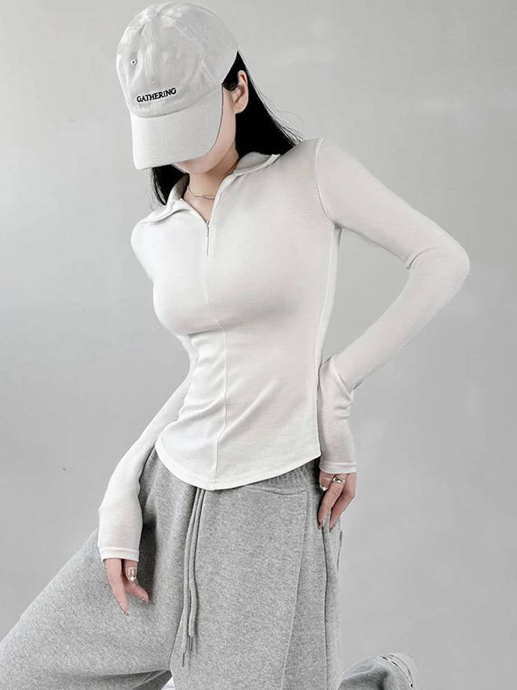 Långärmad T Shirt Dam med Dragkedja i Bomull och Spandex-6