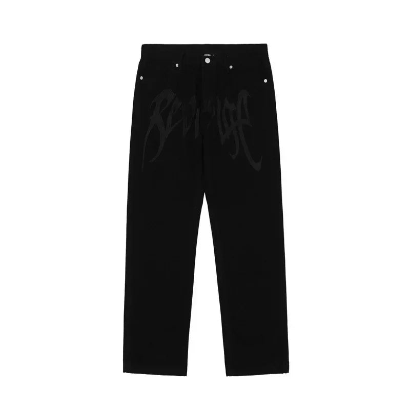 Herr Baggy Jeans med Gotiskt Broderi i Högkvalitativ Denim-6